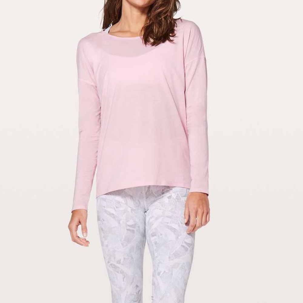 Lululemon Athletica Back Into It Long Sleeve light Pink top open flow